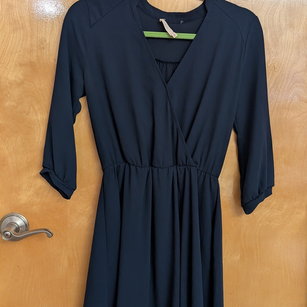 Navy Blue Faux Wrap Dress